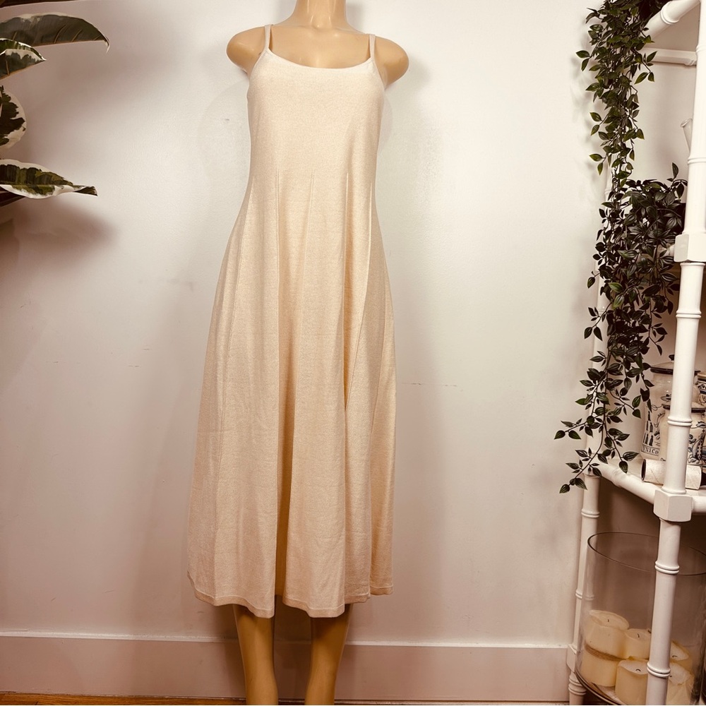 New MNG Midi Knit Dress Sz L Fit Flare Cream Sleeveless Slip